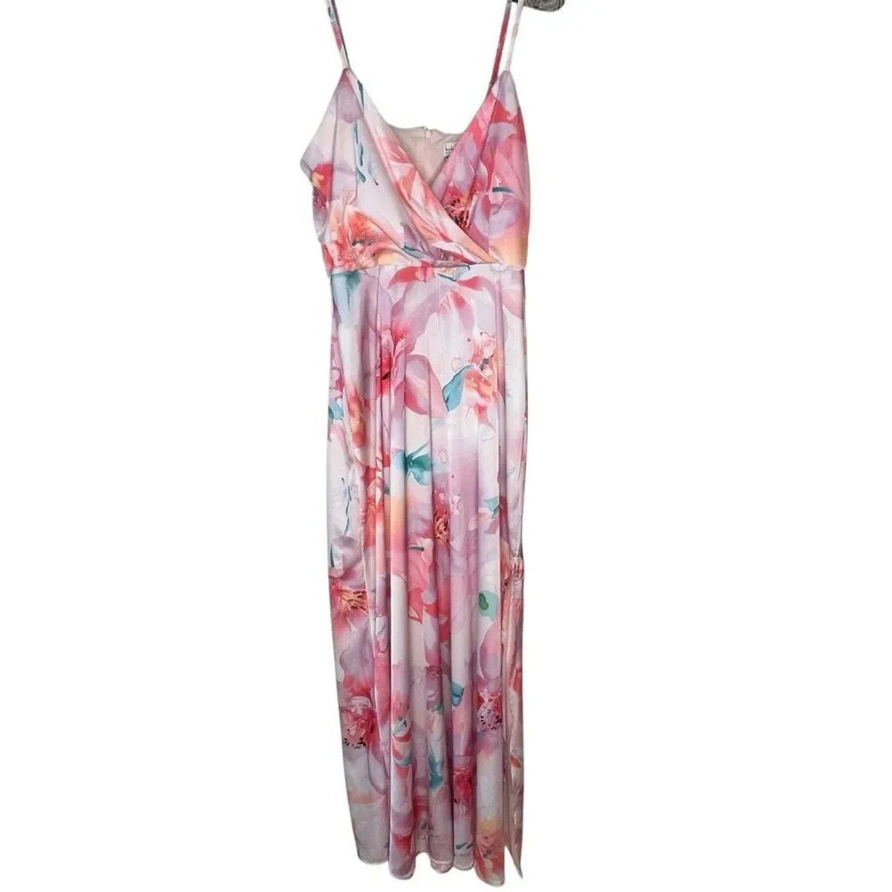 Nicole Miller Floral Dress Maxi Slip Long Sleeveless Satin Silky New Pink Small - Picture 3 of 14